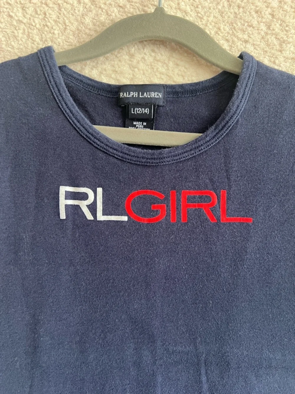 Ralph Lauren Vintage RLGIRL‎ Rare Blue Red Short Sleeve T Shirt Size Large 12/14